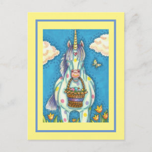 CARTÃO POSTAL DE FESTIVIDADES POLKA DOT UNICORN AND EASTER EGG BASKET, FANTASY
