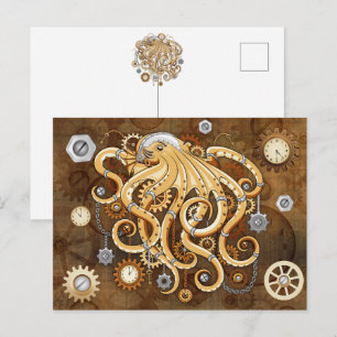 Cartão Postal De Festividades Polvo Steampunk Retro Fantasia Mecânica