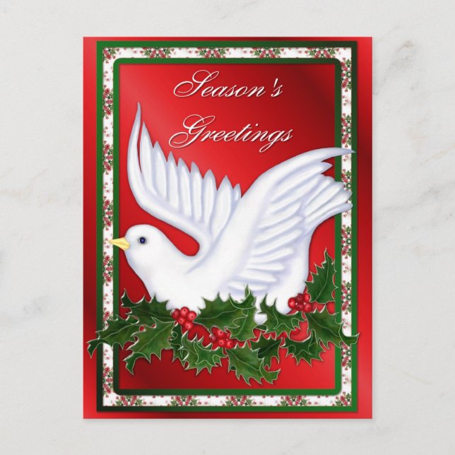 Cartão Postal De Festividades Pomba e Azevinho (Frente)