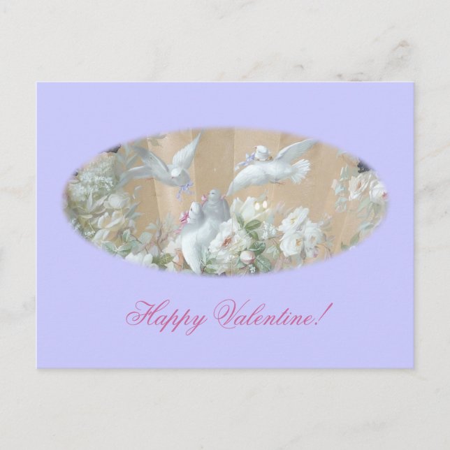 Cartão Postal De Festividades pombos e rosas (Frente)