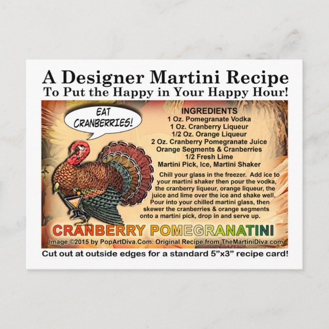 Cartão Postal De Festividades Pomegranato de amoraReceita de Cocktail de Ação de (Frente)
