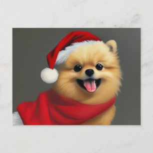 Cartão Postal De Festividades Pomeraniano castanho-bonito Vestindo um chapéu de