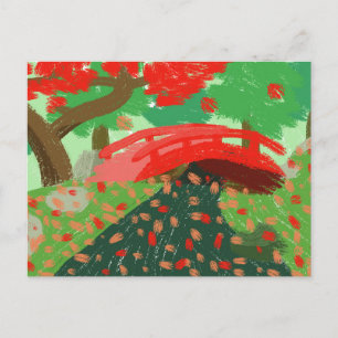Cartão Postal De Festividades Ponte Japonesa sob Cartaz Maple
