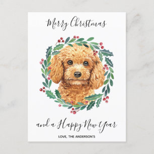 Cartão Postal De Festividades Poodle Dog Elegant Wreath Feliz Natal