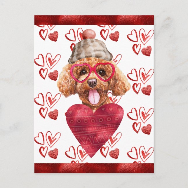 Cartão Postal De Festividades Poodle Hearts Dog Lover Namorados Gift (Frente)