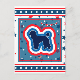 Cartão Postal De Festividades Poodle Patriótico Vermelho Branco e Azul 4 de Julh