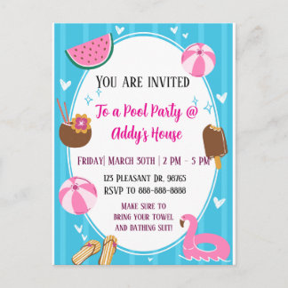 Cartão Postal De Festividades Pool Party Fun! Birthday Pool Party!