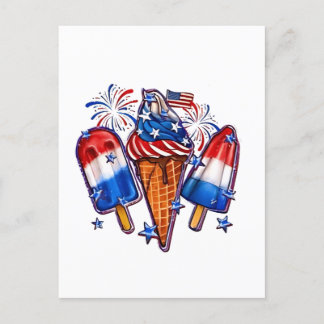 Cartão Postal De Festividades Popsicles Patriótico Sorvete 4 de julho