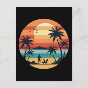 Cartão Postal De Festividades Pôr do sol dourado atrás de palmeiras ou coqueiros