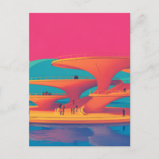 Cartão Postal De Festividades pôr do sol lagoa néon parque futurista néon flutua