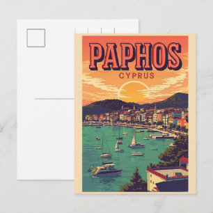 Cartão Postal De Festividades Pôr do sol na praia de Pafos, presentes de lembran