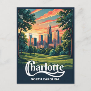Cartão Postal De Festividades Pôr do sol no horizonte de Charlotte – Carolina do