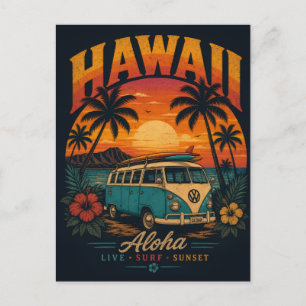 Cartão Postal De Festividades Pôr-do-sol Vintage Havaiano Palmeiras Prancha de S
