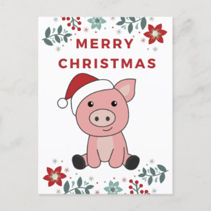 Cartão Postal De Festividades Porco Feliz Natal Animais Porcos