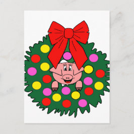 Cartão Postal De Festividades Porco na coroa de Natal