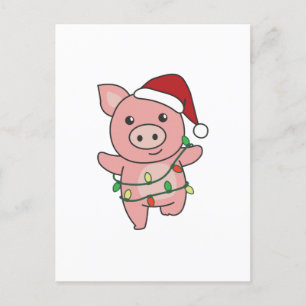 Cartão Postal De Festividades Porcos Natal Animais de Inverno Porcos