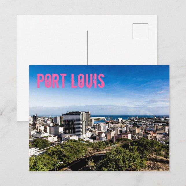 Cartão Postal De Festividades Port Louis Skyline Capital da Maurícia (Frente/Verso)