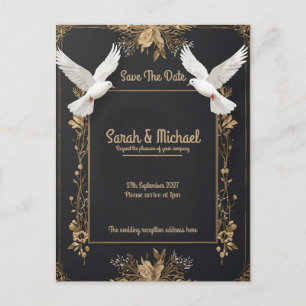 Cartão Postal De Festividades Porta Branca Elegante e Quadro Floral