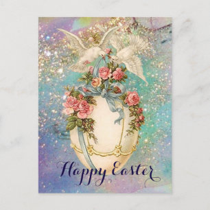 CARTÃO POSTAL DE FESTIVIDADES PORTAS BRANCAS COM OVO MAIS LESTE,ARCO AZUL,ROSAS