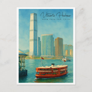 Cartão Postal De Festividades Porto de Vitória Hong Kong Silhueta Retrô