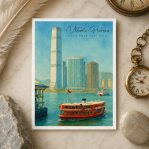 Porto de Vitória Hong Kong Silhueta Retrô