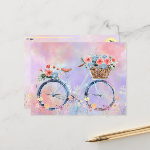 Cartão Postal De Festividades Pós-travessia - Bicicleta Flor de Pastel