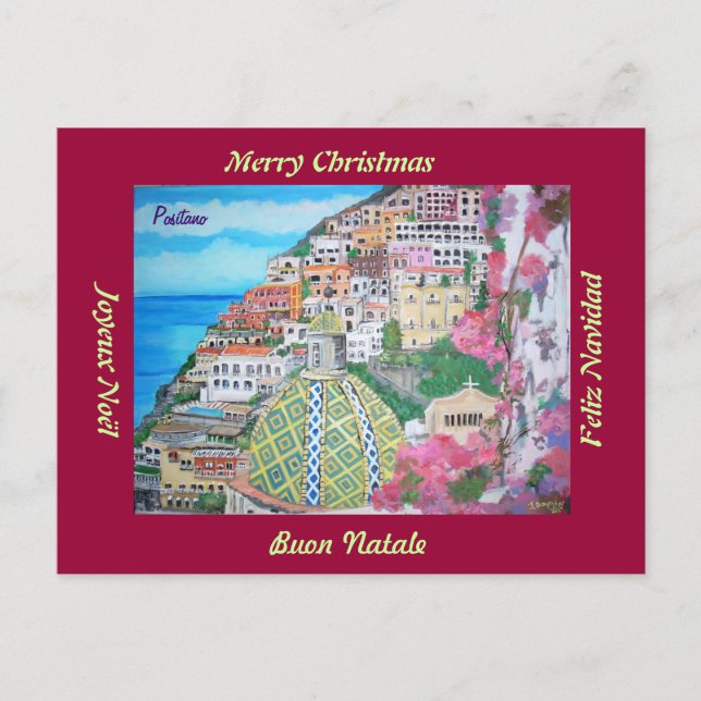 Cartão Postal De Festividades Positano, cartão do Natal de Italia (Frente)