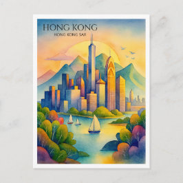 Cartão Postal De Festividades Postal de Aquarela da Silhueta de Hong Kong | Gif 