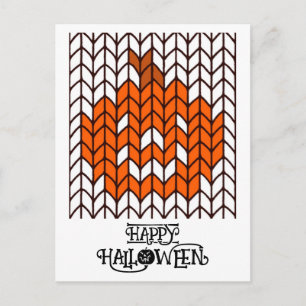 CARTÃO POSTAL DE FESTIVIDADES POSTAL DE HALLOWEEN COM JACK-O-LANTERN TRICOTADO