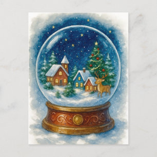 Cartão Postal De Festividades Postal de Vila de Natal à Noite em Globo de Neve