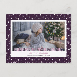 Cartão Postal De Festividades Postcard de Férias de Neve Roxo Acredita