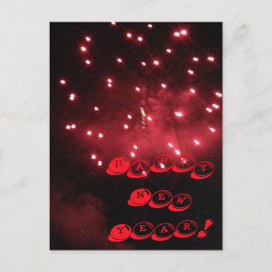 Cartão Postal De Festividades PostCards do Feliz ano novo Red Fireworks
