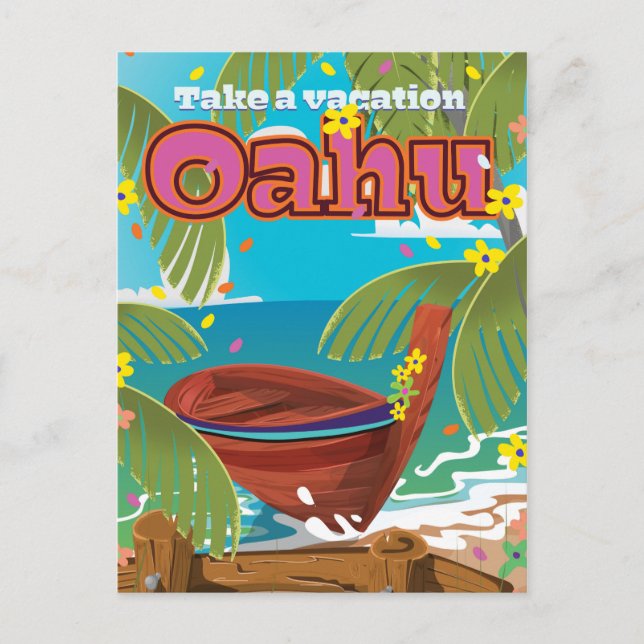 Cartão Postal De Festividades Poster de viagens de Férias Oahu (Frente)