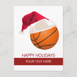 Cartão Postal De Festividades Posto de Santa Hat no basquete de Natal