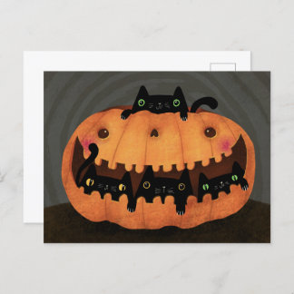 Cartão Postal De Festividades Posto Feriado Feliz de Halloween de Pumpkin Gato N
