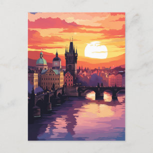 Cartão Postal De Festividades Praga nas chamas do pôr do sol