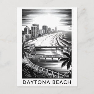 Cartão Postal De Festividades Praia de Daytona Flórida Corte de Madeira Preto e