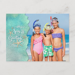 Cartão Postal De Festividades Praia Tropical Costeira SAUDAÇÕES E MARÉS