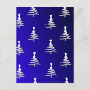 Cartão Postal De Festividades Prata das Árvores de Natal em Azul Cobalto