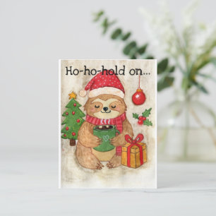 Cartão Postal De Festividades Preguiça de Natal com chocolate quente