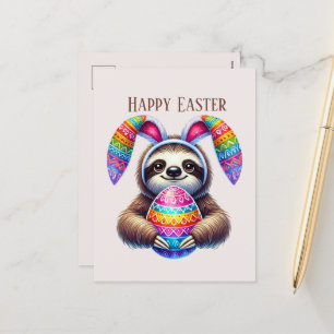 Cartão Postal De Festividades preguiça-Felz pascoa