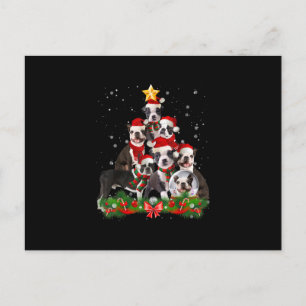 Cartão Postal De Festividades Presente Árvore de Natal Cachorro Boston Terrier E