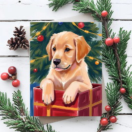 Cartão Postal De Festividades Presente de Cachorro Golden Retriever de Natal