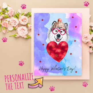 Cartão Postal De Festividades Presente de Dia dos Namorados Cachorro Alaskano Ro