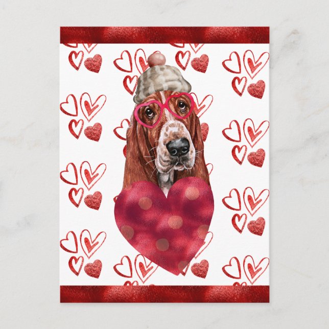 Cartão Postal De Festividades Presente de Namorados de sobrevoo do Cão Basset Ho (Frente)