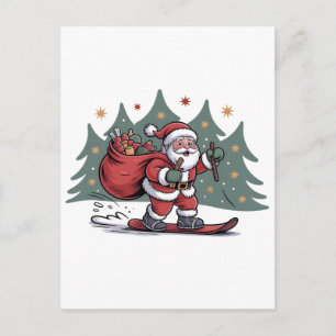 Cartão Postal De Festividades Presente de Natal de Snowboard Santa Snowboarder