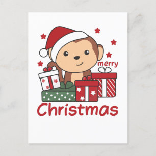 Cartão Postal De Festividades Presente de Natal do Macaco Animais de Inverno Mac