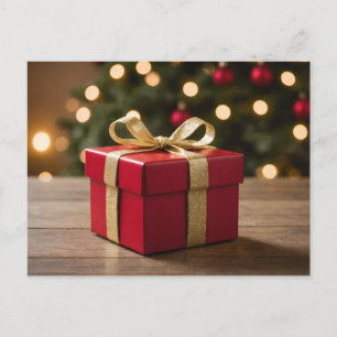 Cartão Postal De Festividades Presente De Natal Vermelho E Dourado