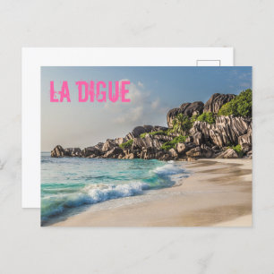Cartão Postal De Festividades presente de praia do La Digue da Grande Anse Seych