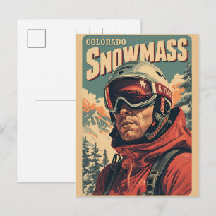 Cartão Postal De Festividades presente vintage SNOWMASS skiman aspen Colorado es